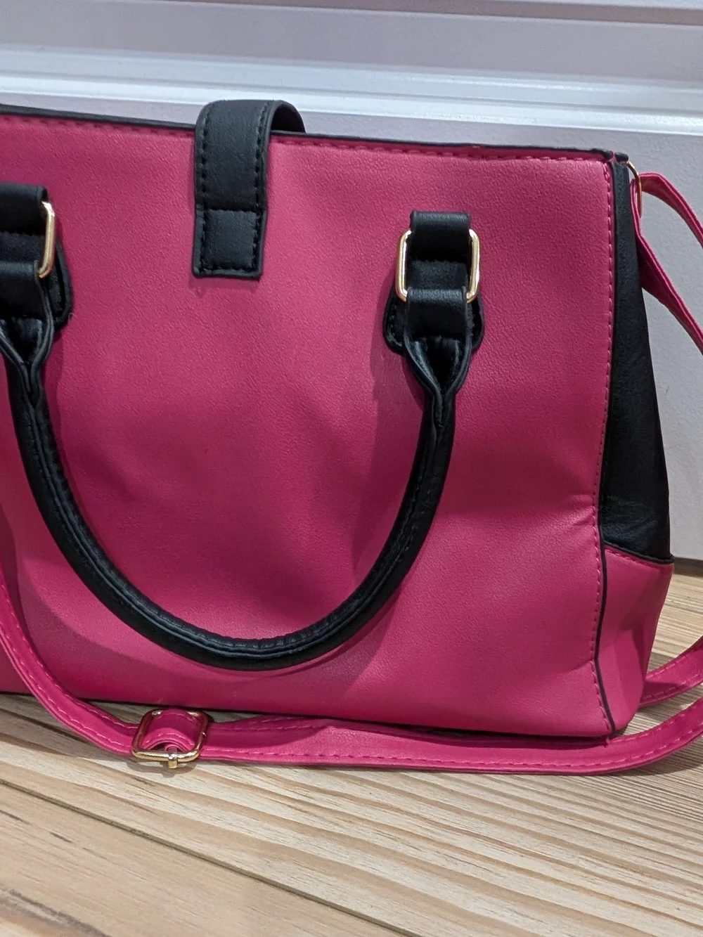 Structured Pink and Black Satchel‎ with Gold Accents